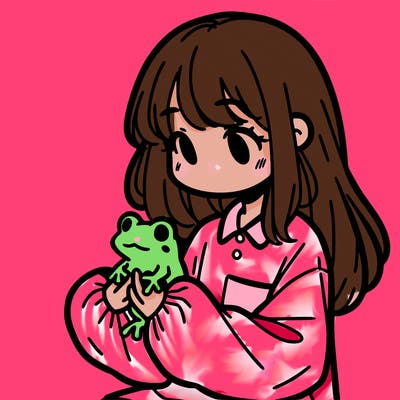 girl with long hair and a oversized shirt. and she is holding a frog