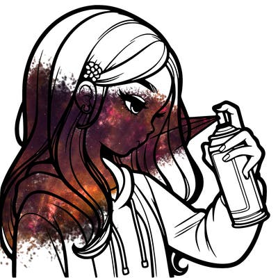 a realistic girl spray painting