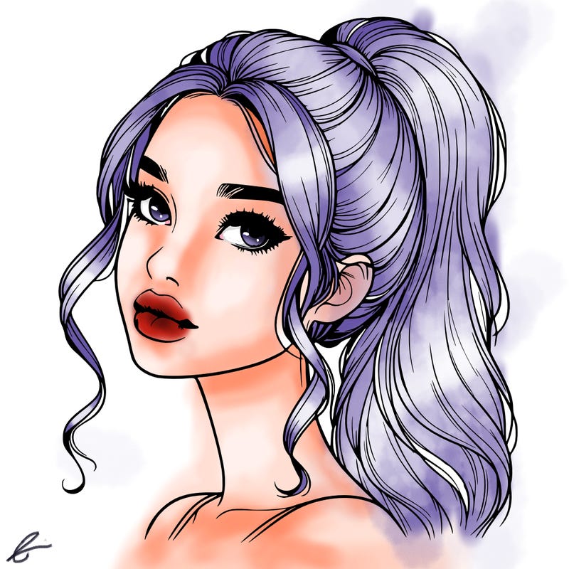 realistic girl with a ponytail on her hair and lips