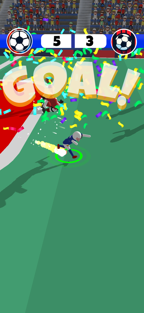Ball Brawl 3D - Soccer Cup - A goal scored in Ball Brawl 3D soccer game with confetti and scoreboard.