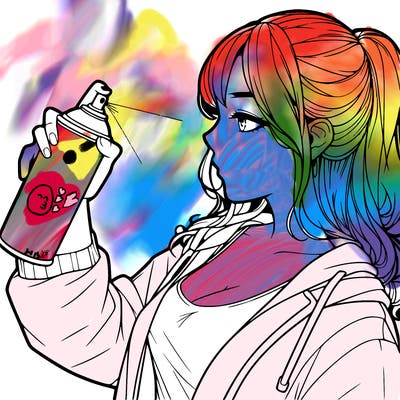 a realistic girl spray, painting