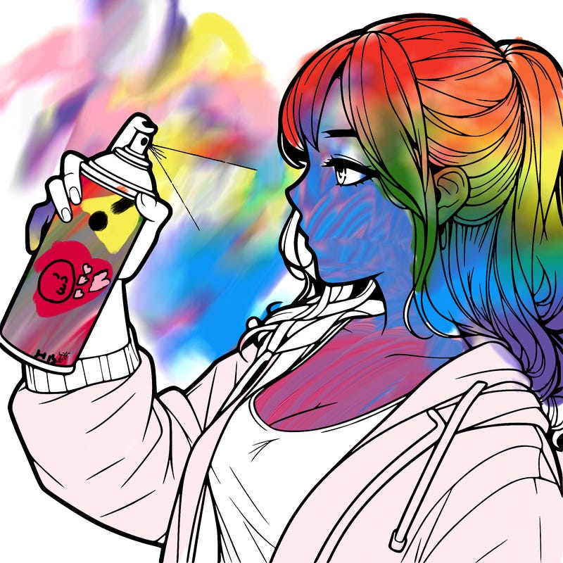 a realistic girl spray, painting