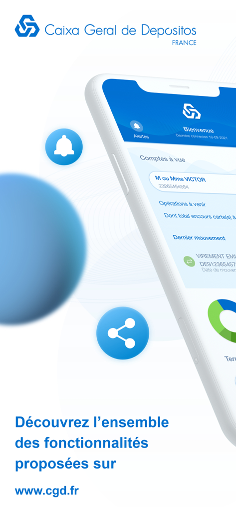 Interfaz de la aplicación bancaria CGD Mobile mostrando resumen de cuenta e historial de transacciones