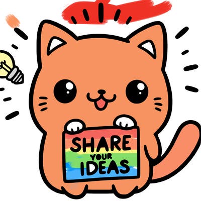 a cute cat saying share your ideas