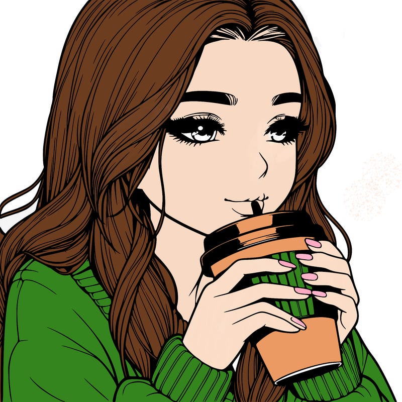 realistic girl drinking coffee