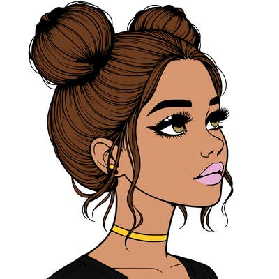 realistic girl with buns on the top of her head