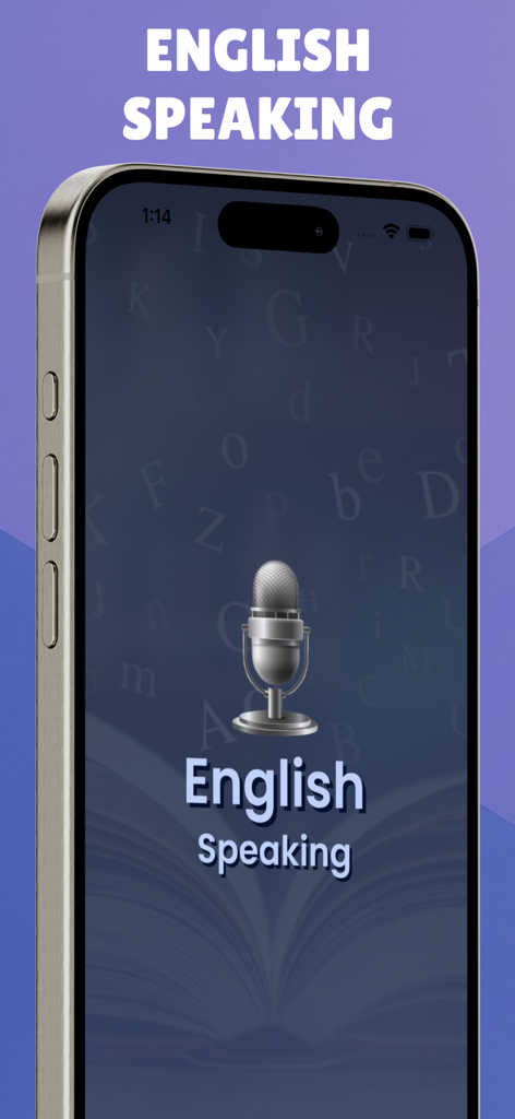 English Speaking Quick Course - Pantalla de inicio de la aplicación English Speaking Quick Course con un ícono de micrófono y temática del idioma inglés