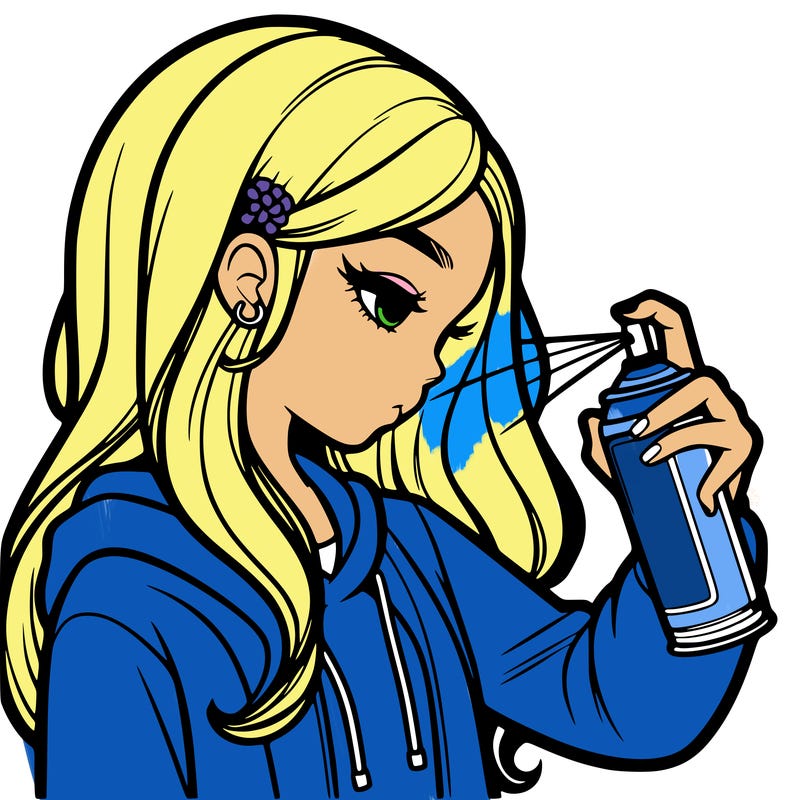 a realistic girl spray painting