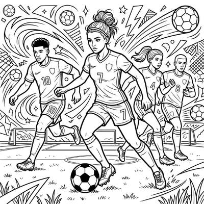 Experience the thrill of the game with this action-packed Dribbling Soccer Players coloring page. Perfect for sports enthusiasts, it captures the energy and skill of athletes on the field, ready for your creative touch.