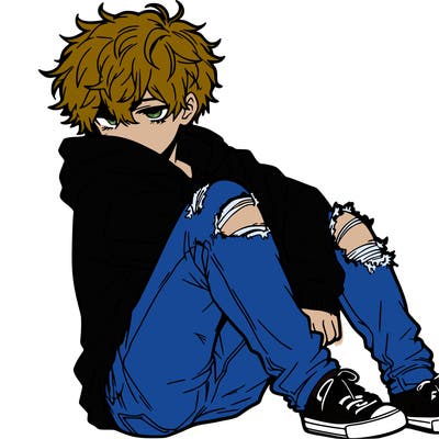 a male hoddie ripped jeans messy hair anime