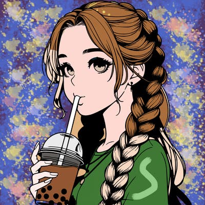 realistic girl with braided hair drinking boba