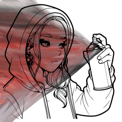 a realistic girl, spray painting