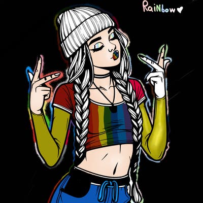 realistic teenage girl with braids and a beanie and crop top doing 🫶🏼