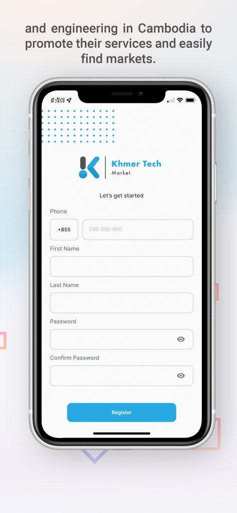 Khmer Tech Market - Khmer Tech Market mobile app registration screen with signup form