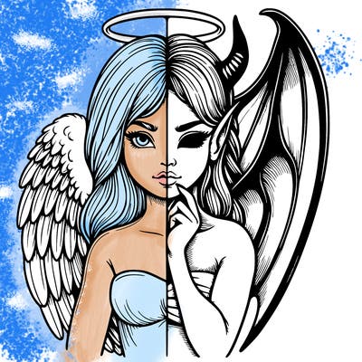 realistic angel half demon