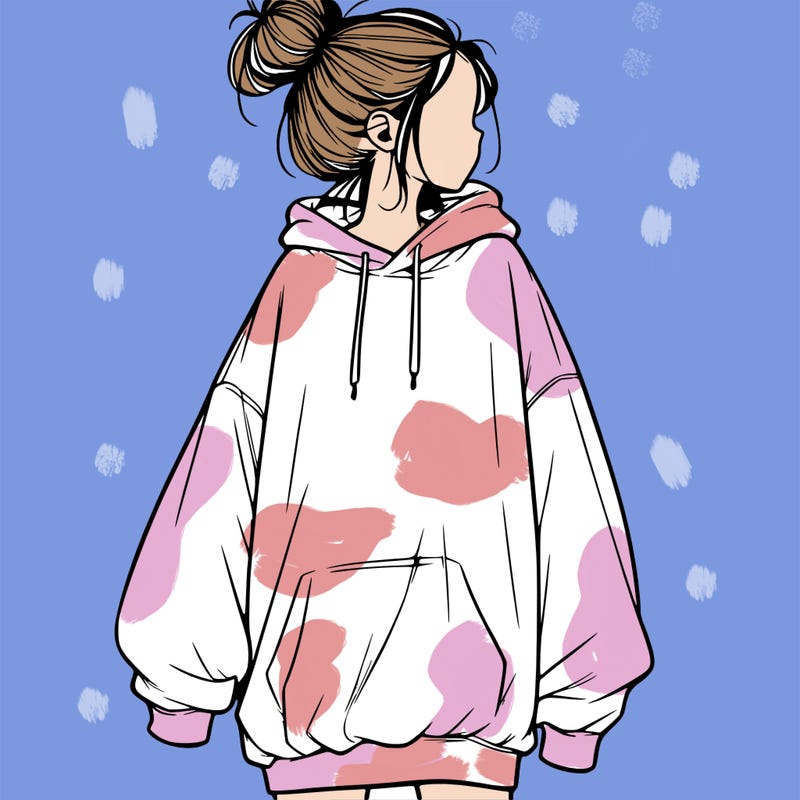 realistic girl with a oversized sweatshirt on and a bun