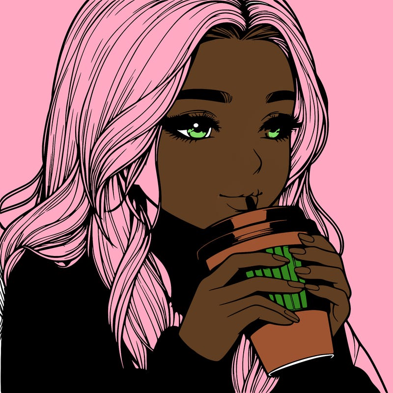 realistic girl drinking coffee