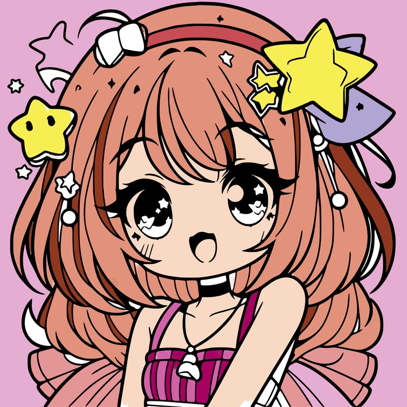 cute anime girl with star accessories