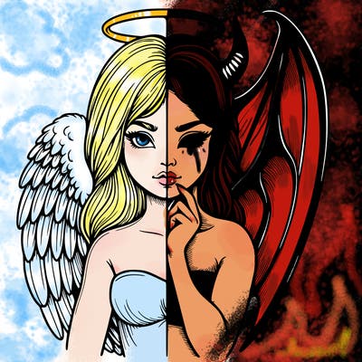 realistic angel half demon