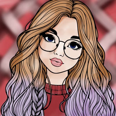 girl with long hair and freckles and glasses realistic