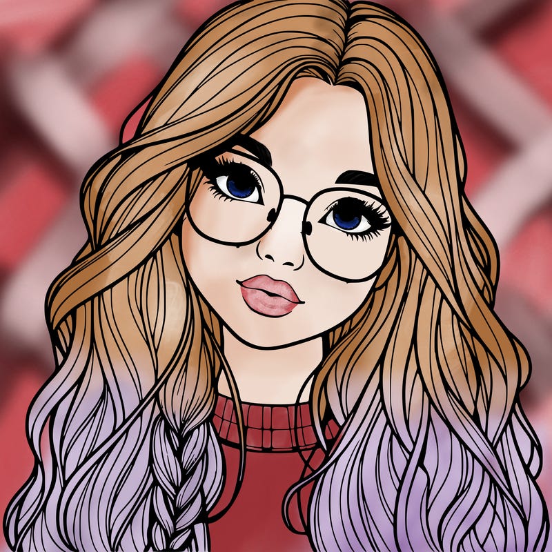 girl with long hair and freckles and glasses realistic