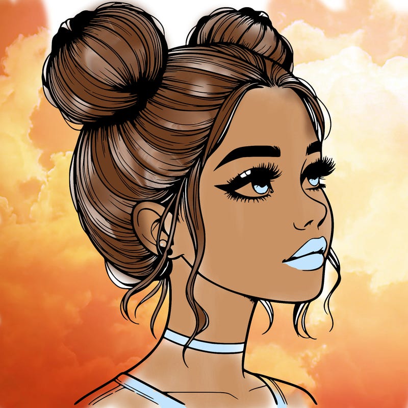 realistic girl with buns on the top of her head