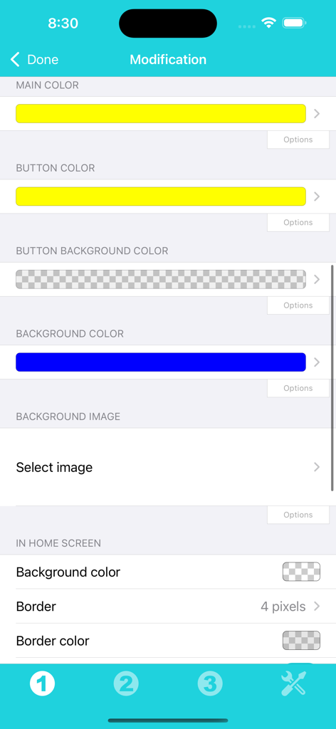 Audio Note Widget - 오디오 노트 위젯의 색상 및 스타일 사용자 지정 옵션을 보여주는 메뉴 인터페이스