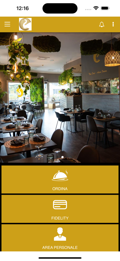 Mythai - Mythai restaurant mobile app home screen showing the dining area and main navigation buttons