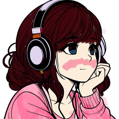 a realistic girl listening to music
