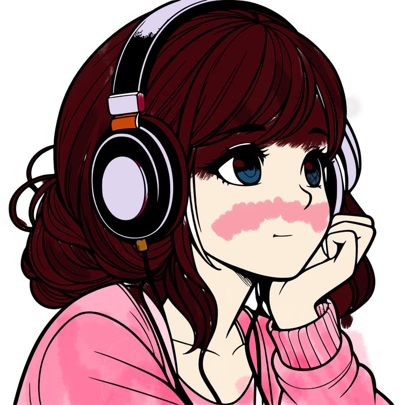 a realistic girl listening to music
