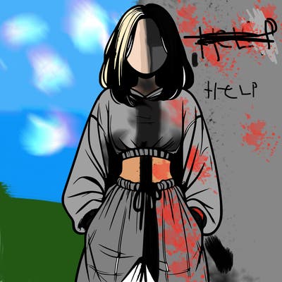 realistic girl faceless with baggy pants and a crop top