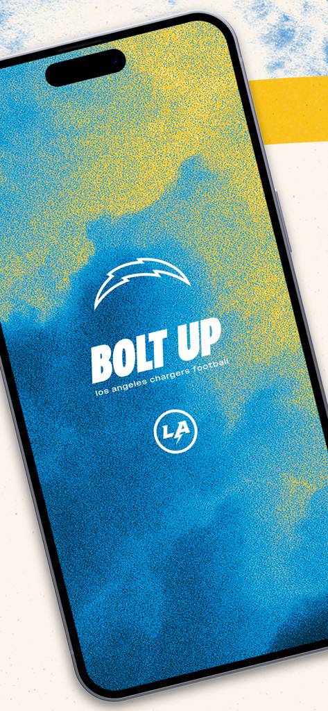 Los Angeles Chargers - Los Angeles Chargers app splash screen featuring Bolt Up slogan and lightning bolt logo