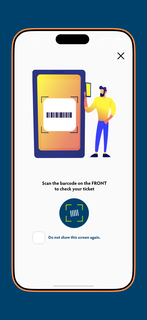 Tela de instruções do digitalizador de bilhetes do aplicativo Mississippi Lottery