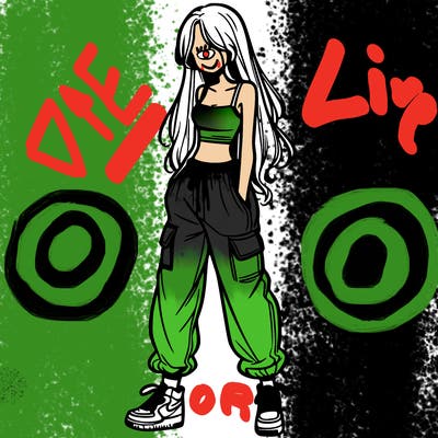 girl in baggy pants crop top and long hair