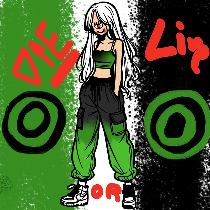 girl in baggy pants crop top and long hair