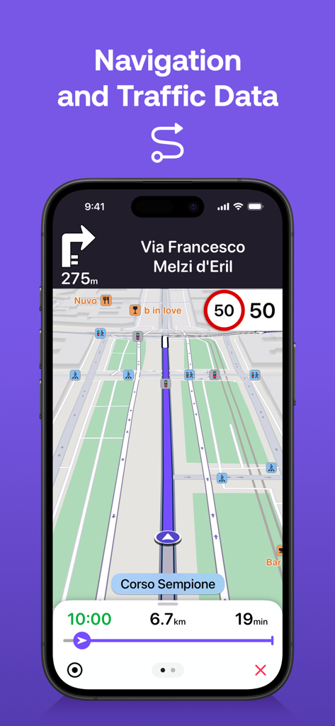 Magic Earth Navigation & Maps - Magic Earth app interface showing turn-by-turn navigation with traffic data and lane assistance
