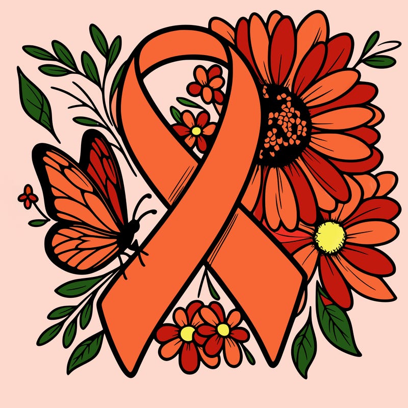 cancer awareness symbol with flowers and butterflies