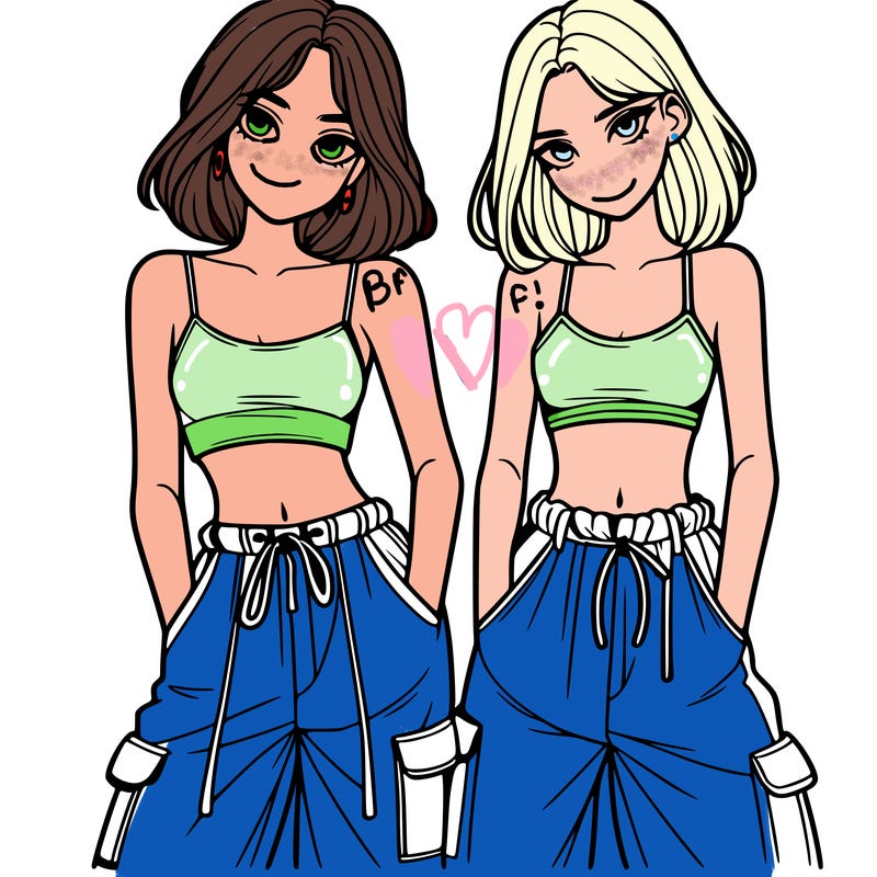 two girls with crop top with baggy pants