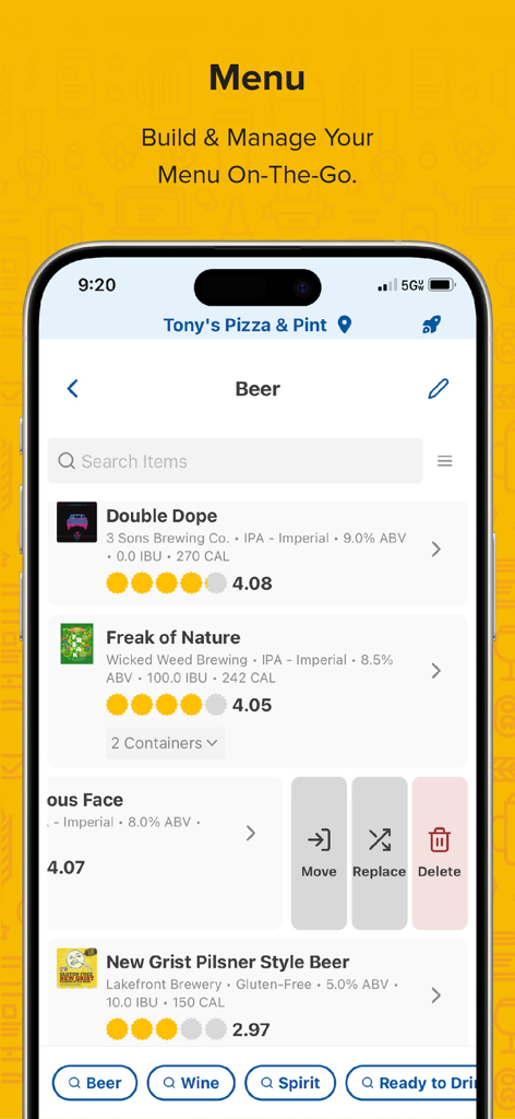 Untappd for Business - Interface for managing a digital beer menu on the Untappd for Business mobile app.