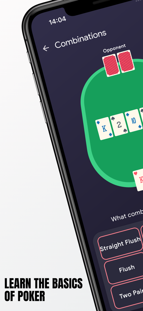 ATHYLPS - Poker Trainer - Tela do aplicativo ATHYLPS poker trainer para aprender combinações de mãos em um dispositivo móvel