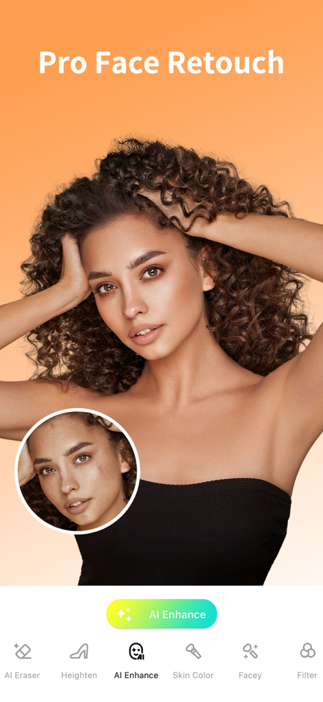 BodyApp- Best Body Editor - A before and after skin smoothing comparison using the BodyApp AI face retouch feature