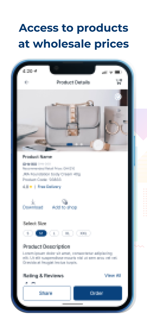 Tendo - Reseller Platform - Tendo app interface displaying a handbag with wholesale pricing and reseller options