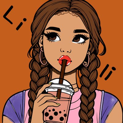 realistic girl with braided hair drinking boba