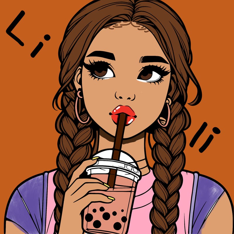 realistic girl with braided hair drinking boba