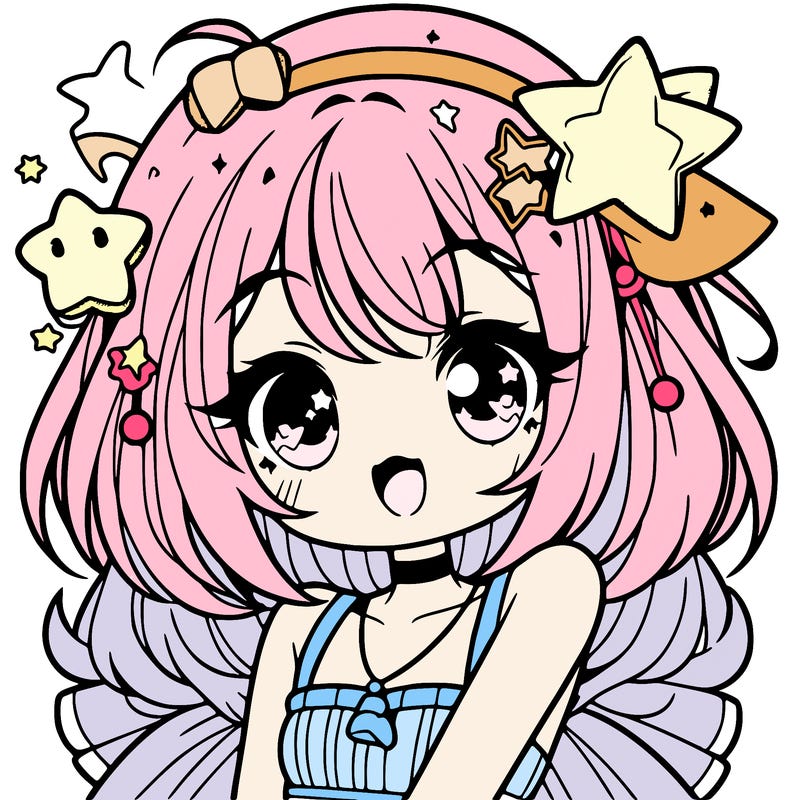cute anime girl with star accessories