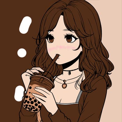 realistic girl drinking boba tea