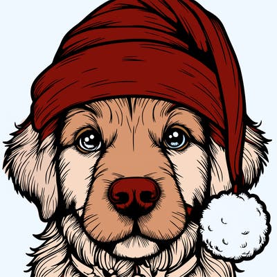 realistic dog with a christmas hat