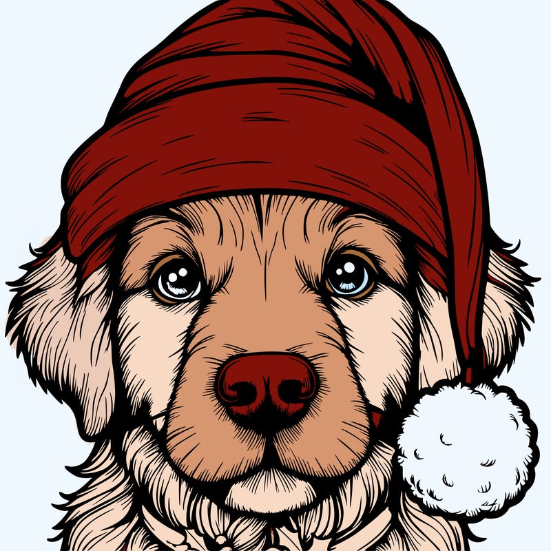 realistic dog with a christmas hat