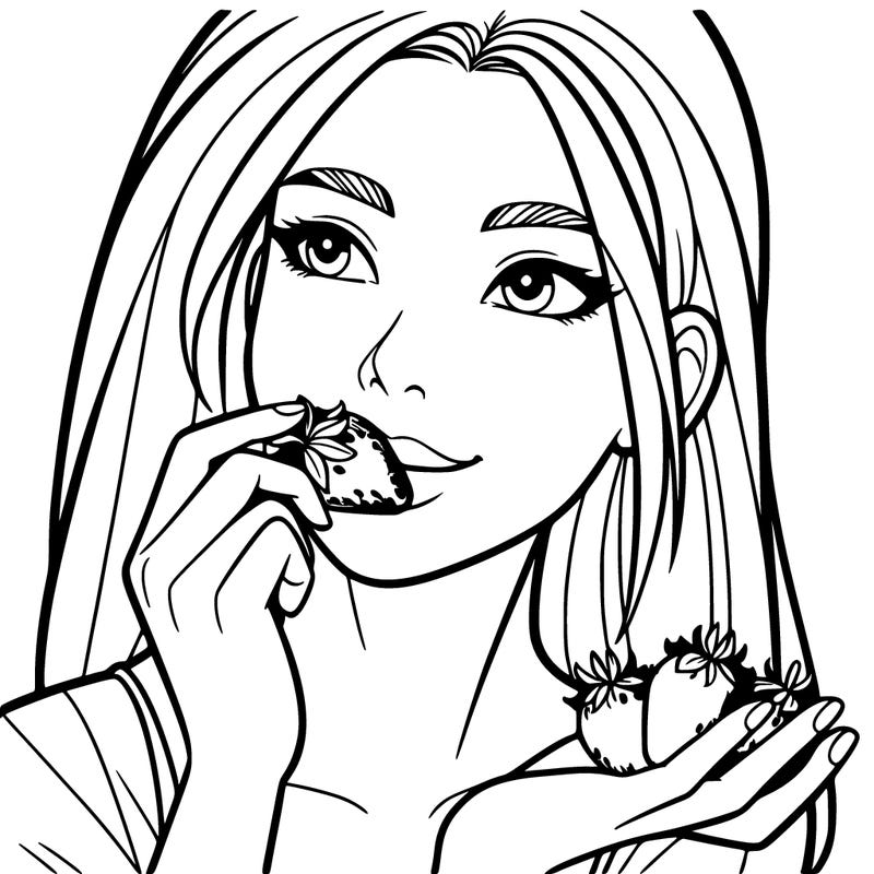 a woman eating a strawberry