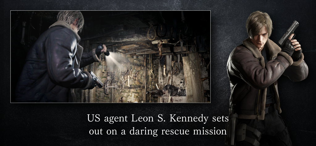 Resident Evil 4 - Leon S. Kennedy explorando una habitación oscura y sosteniendo una pistola en Resident Evil 4